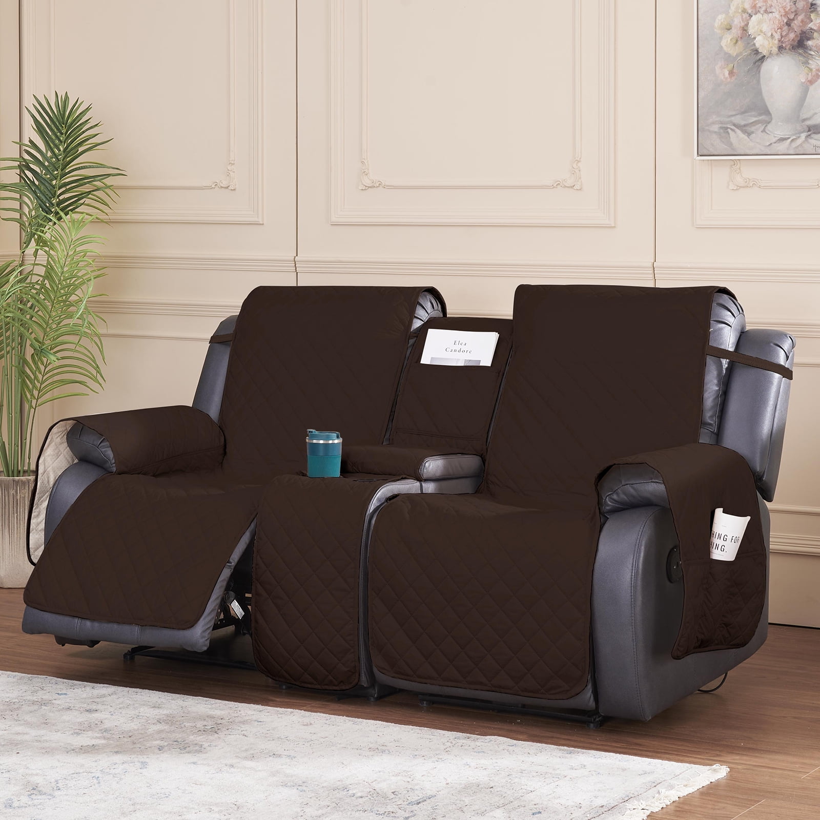 Rosnek Loveseat Recliner Cover with Center Console 4 Pieces Waterproof