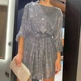 thumbnail image 3 of ASFGIMUJ Women‘s Sequin Evening Dress with Tie-Waist Long Sleeve Round Neck Party Gown for Holiday Prom Wedding Guest, 3 of 5