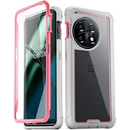 Poetic Guardian Case for Oneplus 11 , Clear Case with Built-in Screen Protector, Pink/Clear