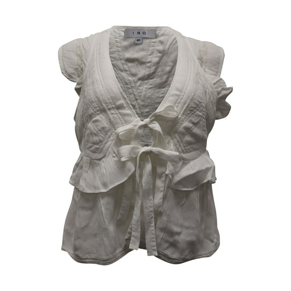 Pre-Owned Iro Ruffled Tie-Front Blouse in White Cotton