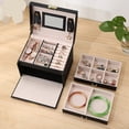 thumbnail image 2 of Gogcaro Jewelry Box Organizer for Women, 3 Layer Large Jewelry Storage Case, Rustic Jewelry Box with Mirror & Ring Tray for Necklace Earring Bracelets Rings, Vintage Style (Black), 2 of 6