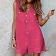 thumbnail image 3 of REALiKUN Women's Cotton Linen Shorts Romper Summer Loose Button Front V Neck Sleeveless Pockets Tank Jumpsuits, 3 of 8