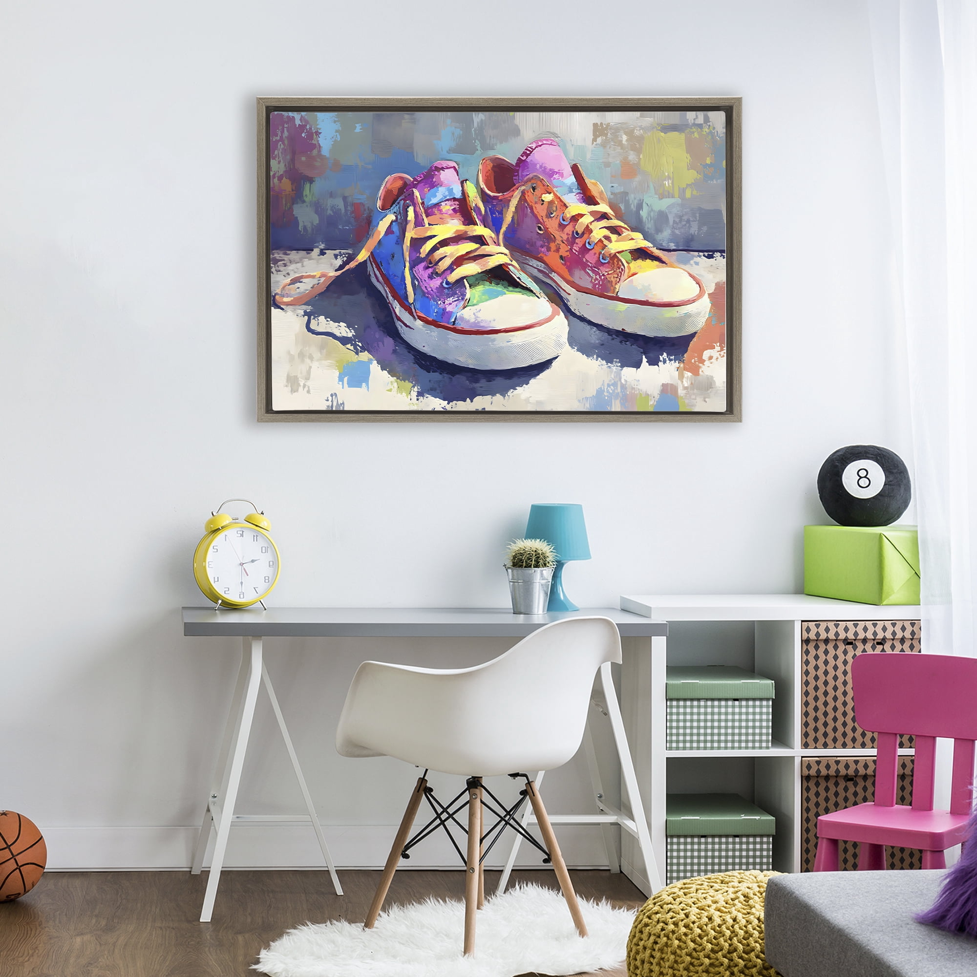 Stupell Industries Colorful Low Top Sneakers Brown Framed Floater Canvas Wall Art, design by Creative Studio