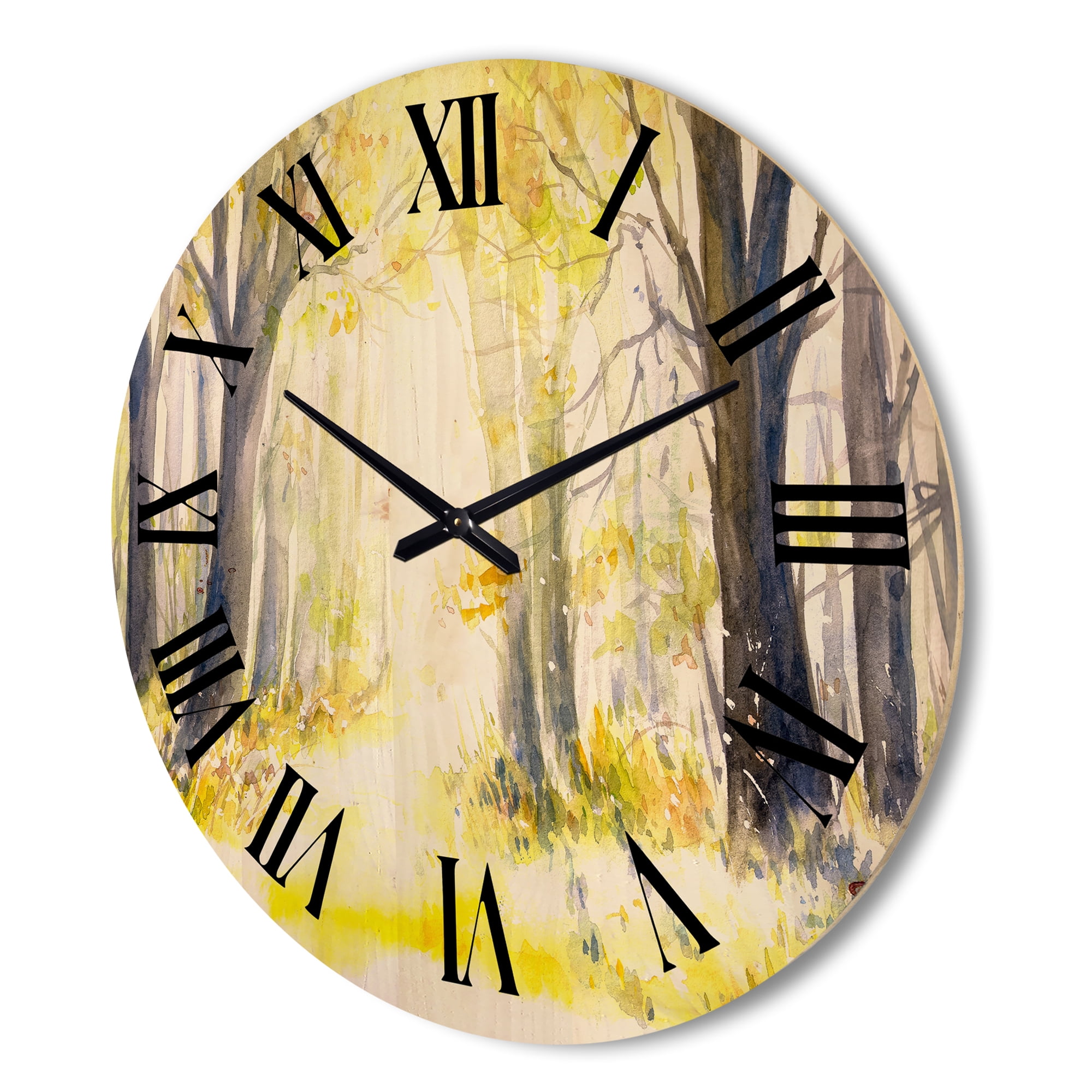 Designart 'Bright Sunshine Through The Yellow Forest Trees I' Traditional Wood Wall Clock