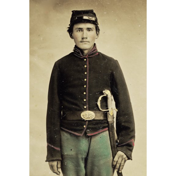 Print: Young Civil War Soldier, Union Artilleryman Uniform, Sword