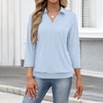 thumbnail image 5 of Womens 3/4 Sleeve Polo Shirts Collared V Neck Business Blouses Banded Bottom Casual Tops Sky Blue L, 5 of 7