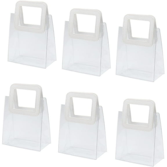 ABCISI 6 Pcs Clear Gift Bag with Handle, Transparent Plastic Heavy Duty Reusable Gift Wrap Bags for Birthday Party Bridal Wedding Favor Shopping Bag Bulk (7"x4" x8")