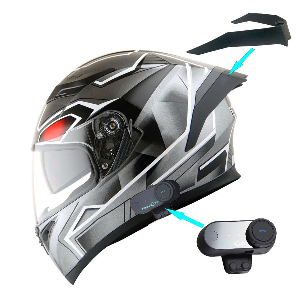 Bluetooth Integrated Motorcycle Helmets,Full Face Flip up Dual Visors Modular Motorcross Helmets Built-in Speaker Headset Microphone for Automatic Answering DOT Certification 