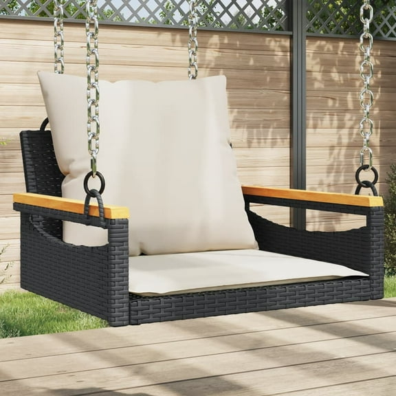 vidaXL Swing Bench with Cushions Black 24.8"x24.4"x15.7" Poly Rattan