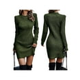 thumbnail image 2 of Women Sweater Short Elegant Long Sleeve Crew Neck Slim Fit Dressy Fall Winter Mini Knit Dresses Army Green S, 2 of 7