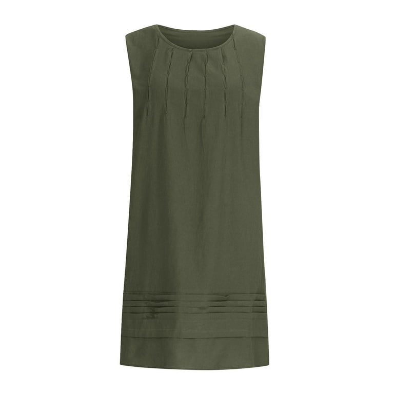 Cagogo Women's Casual Loose Aline Tunic Cotton Linen Midi Sun Dress Under Summer Cap Sleeve Pleated Beach Dresses Crew Neck Hide Belly Shirt Cagogo Women's Casual Loose Aline Tunic Cotton Linen Midi Sun Dress Under Summer Cap Sleeve Pleated Beach Dresses Crew Neck Hide Belly Shirt