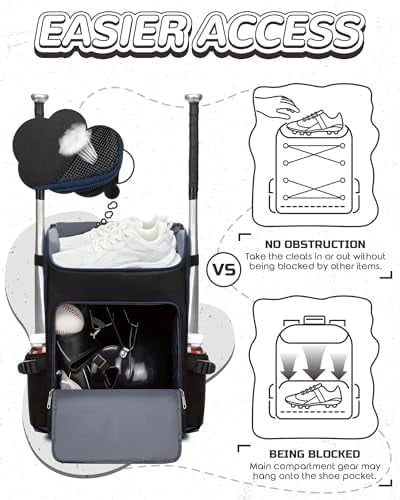Baseball Softball Gear Bag for Boys Girls Ages 8-12 12-14 14-16 Large Kids Bat Bag Backpack with Ventilated Shoe Compartment Baseball Softball Stuff Supplies for Youth Adult