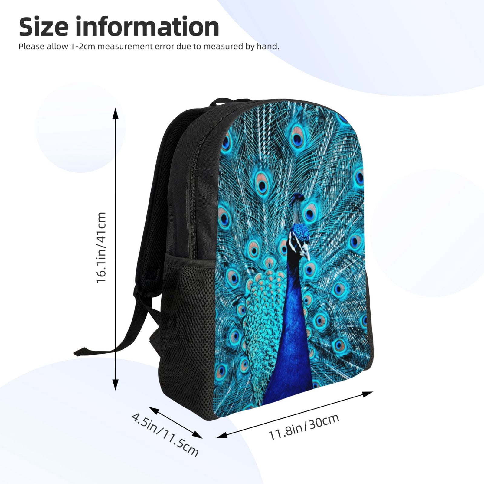 Xecao Beautiful Blue Peacock Print School Backpack with Laptop Compartment Small Travel Laptop Backpack for Women Men Waterproof College Backpack Simple School Bag
