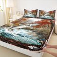 thumbnail image 3 of Manfei Farm Jumping Fish Fitted Sheet Queen, Autumn Forest Bedding, Orange Blue Brown, 3-Piece, 1 Fitted Sheet and 2 Pillowcases, 3 of 6