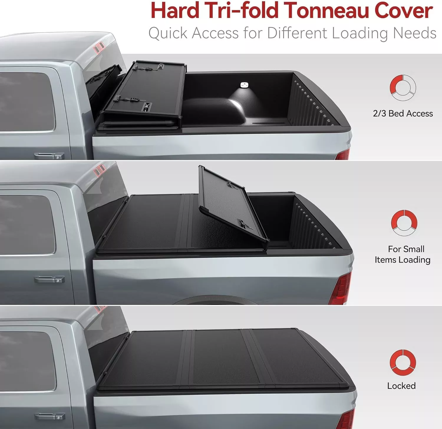 RVNI 3 Fold 5FT Hard Truck Bed Tonneau Cover For 2015-2023 2024 Chevy Colorado GMC Canyon