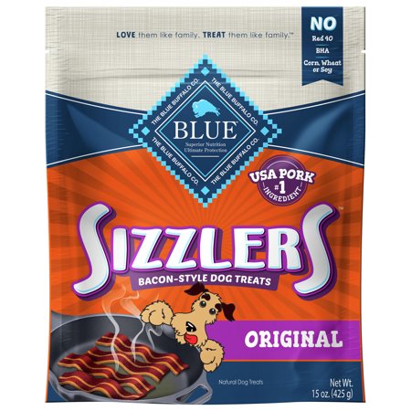 UPC: 0840243116614 | Blue Buffalo Sizzlers Bacon-Style Pork Flavor Soft Treats for Dogs Whole Grain 15 oz. Bag
