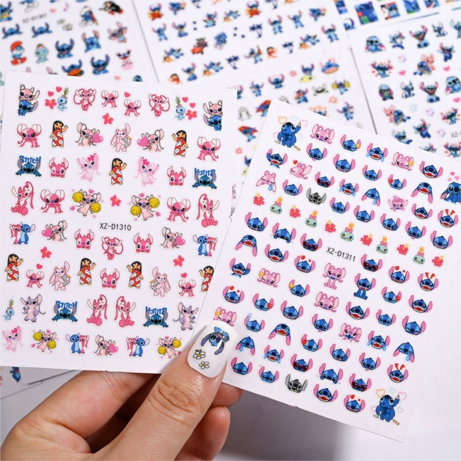 1pcs Cartoon Mini Stitch Angel Nail Stickers Multiple Expressions Cute Stitch 3D Nail Decal Sliders Anime Nail Art Decorations &