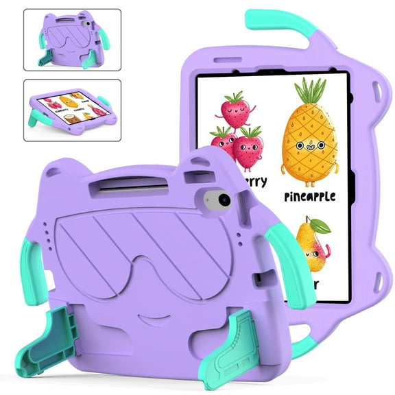 Dteck Cute Kids Case for iPad 10th Generation 10.9 Inch 2022 / iPad Air 5 / iPad Air 4 Silicone Child Proof Boys Girls Case with Built-in Pencil Holder Kickstand Handle Grip for 10.9 Inch iPad,Purple