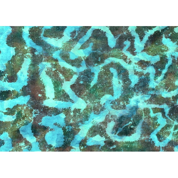 Ahgly Company Indoor Rectangle Abstract Turquoise Blue Modern Area Rugs, 5' x 7'