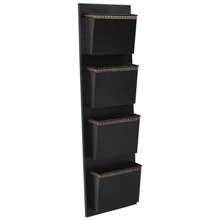 Linon Four Slot Wall Mailbox, Black and Gold Dots, Assembled