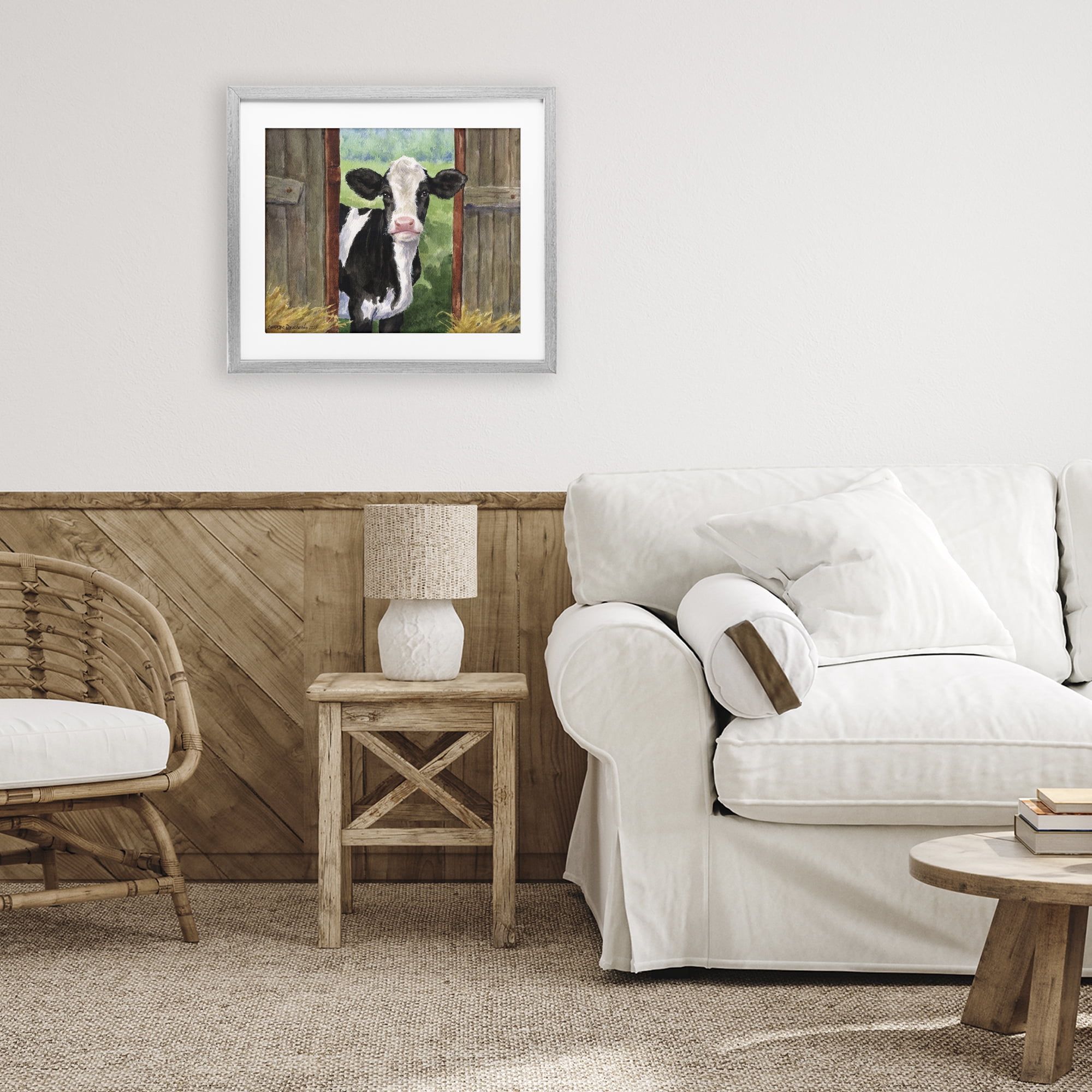 Stupell Industries Cow in Wooden Gate Gray Framed Print Under Glass, design by George Dyachenko