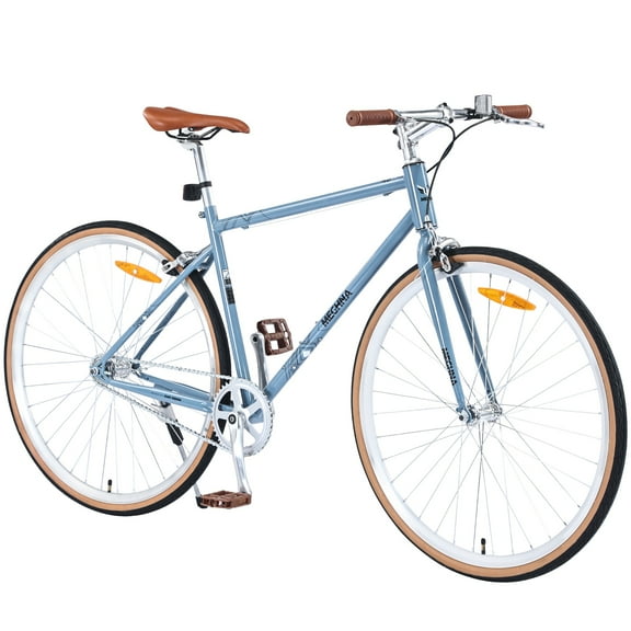 Hybrid Bike 700C for Men and Women, Single Speed Road Bike for Adults, City Bicycle with Disc Brake, 85% Pre-assembled, Light Blue