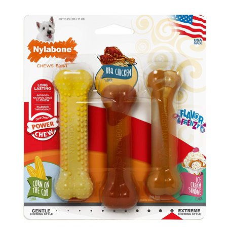 UPC: 0018214836117 | Nylabone Flavor Frenzy Power Chew Triple Pack Chicken Corn & Ice Cream Sundae Flavor Small/Regular – Up to 25 lbs.