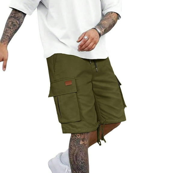 CYiJun Men's Summer Cargo Shorts,Casual Drawstring Beach Shorts Lightweight Hiking Travel Stretch Shorts with Multi Pockets