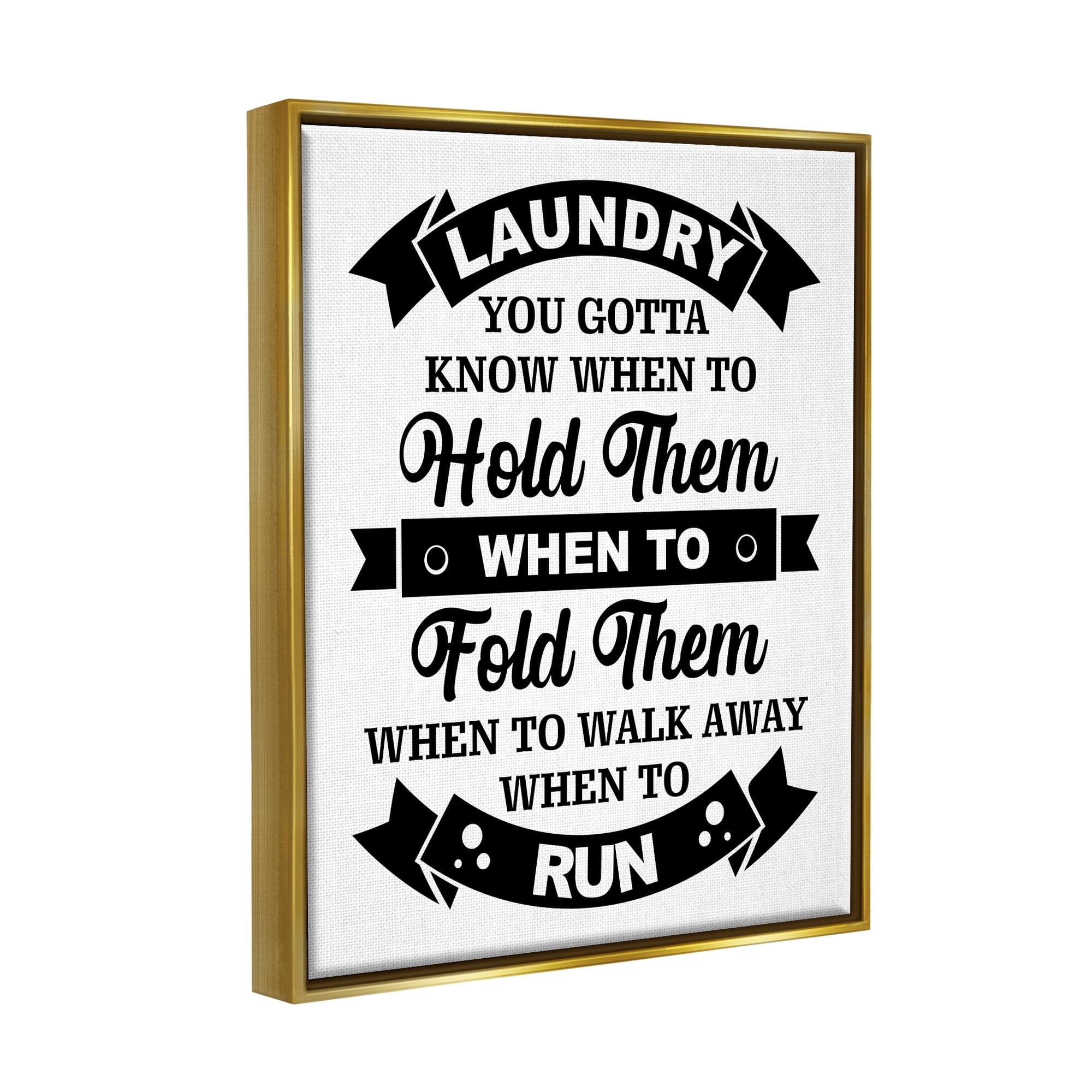 Stupell Industries Laundry Room Vintage Style Text Phrase Banners Graphic Art Metallic Gold Floating Framed Canvas Print Wall Art, Design by Lettered and Lined