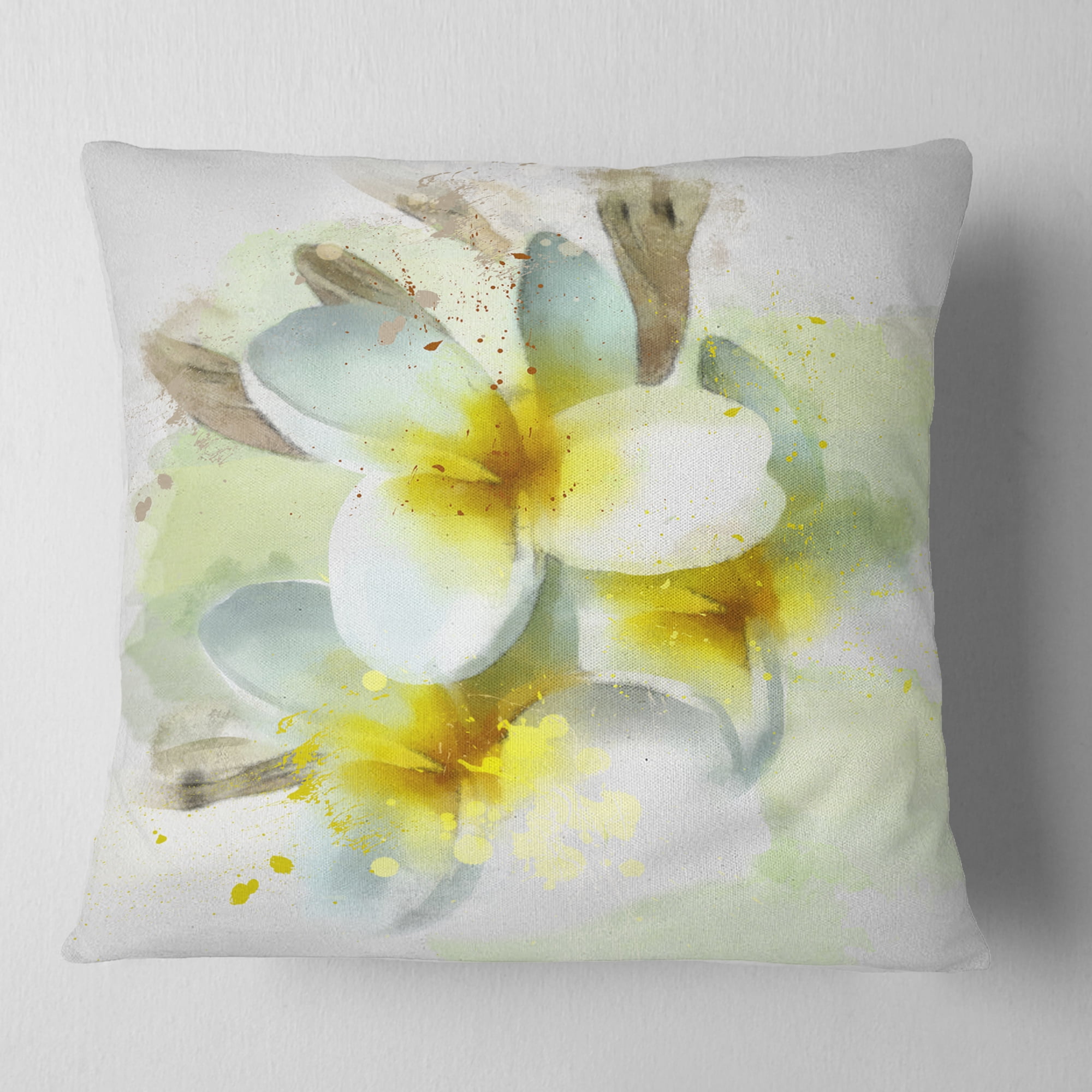 Designart Frangipani Flowers Watercolor - Floral Throw Pillow - 16x16