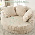thumbnail image 4 of Muumblus 61" Oversized Round Boneless Lounge Chaise Chair Indoor, Corduroy Deep Seat Cloud Couch Sleeper Sofa Bed with 3 Pillows, No Assembly Barrel Chair for Living Room, Beige, 4 of 9