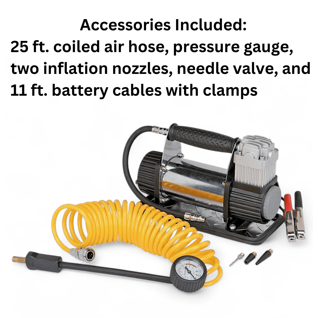 PITTSBURGH 12V 150 PSI Compact Air Compressor with 1.35 CFM Airflow & Overload Protection for Motorcycles, Quads, Cars, and Off-Road Tires.