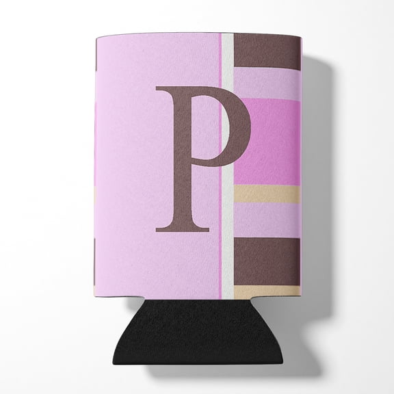 Letter P Initial Monogram - Pink Stripes Can or Bottle Hugger