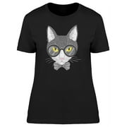 Hipster Kitten Face Sketch T-Shirt Women -Image by Shutterstock, Female Medium