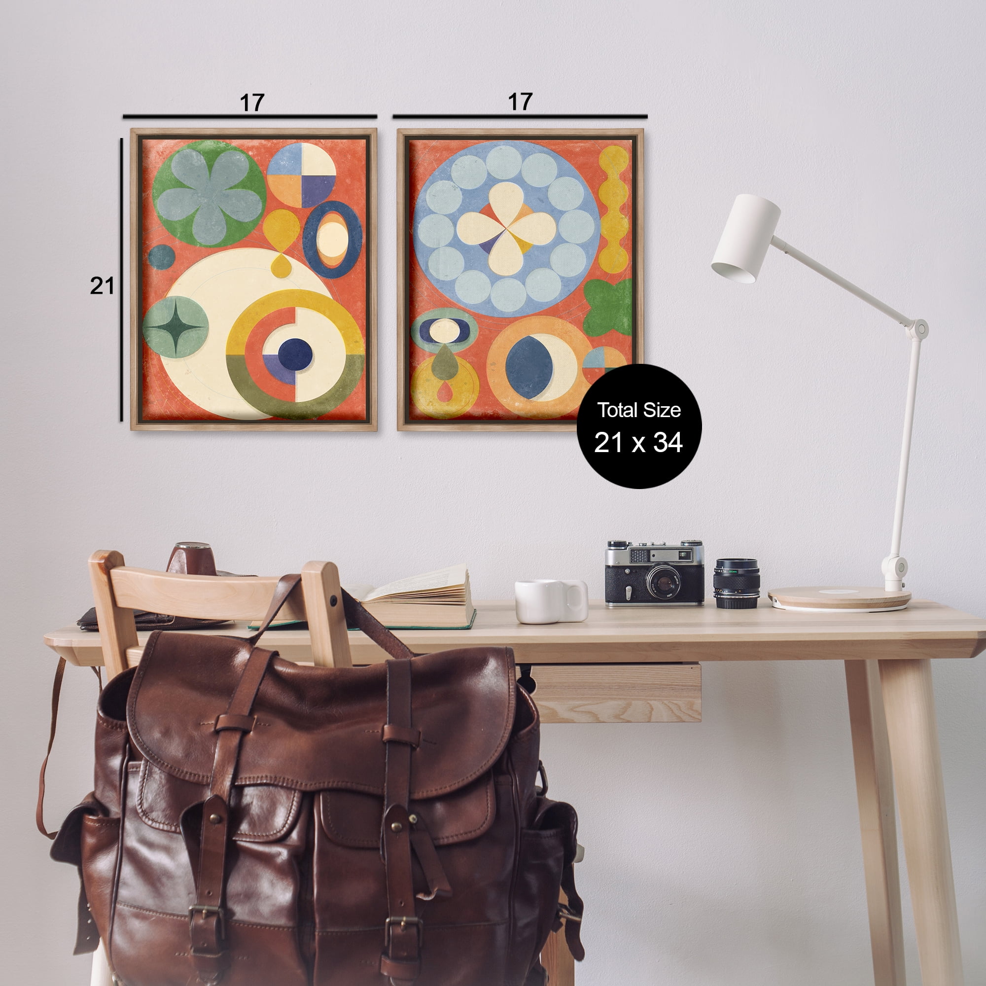 Stupell Industries Retro Mixed Boho Shapes Abstract Painting Brown Floater Framed Canvas Art Print Wall Art, 17 x 21, Set of 2