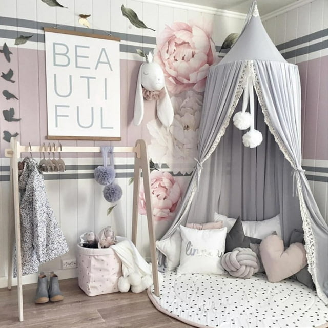 Filet de Couleur Élégant Décoration Maison Lit d'Enfant Coin Intérieur Gris