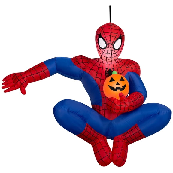 Airblown Halloween Yard Inflatable Light Hanging Spiderman with Pumpkin Marvel, 4.5 ft