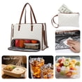 thumbnail image 6 of Leather Work Tote Bag, Insulated Lunch Tote with Food-Grade Liner, Large Capacity Cooler Bag for Office Picnic Travel, Professional Leather Lunch Box Purse, 16.5 Inch, White and Brown Shoulder Strap, 6 of 7