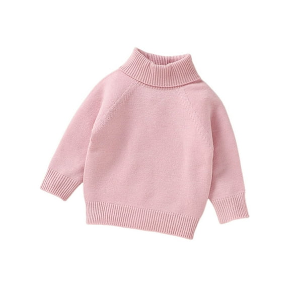 Eltusu Baby Girls Turtleneck Sweaters, Solid Color Soft Pullover Thermal Winter Tops Pink Size 12-18 Months
