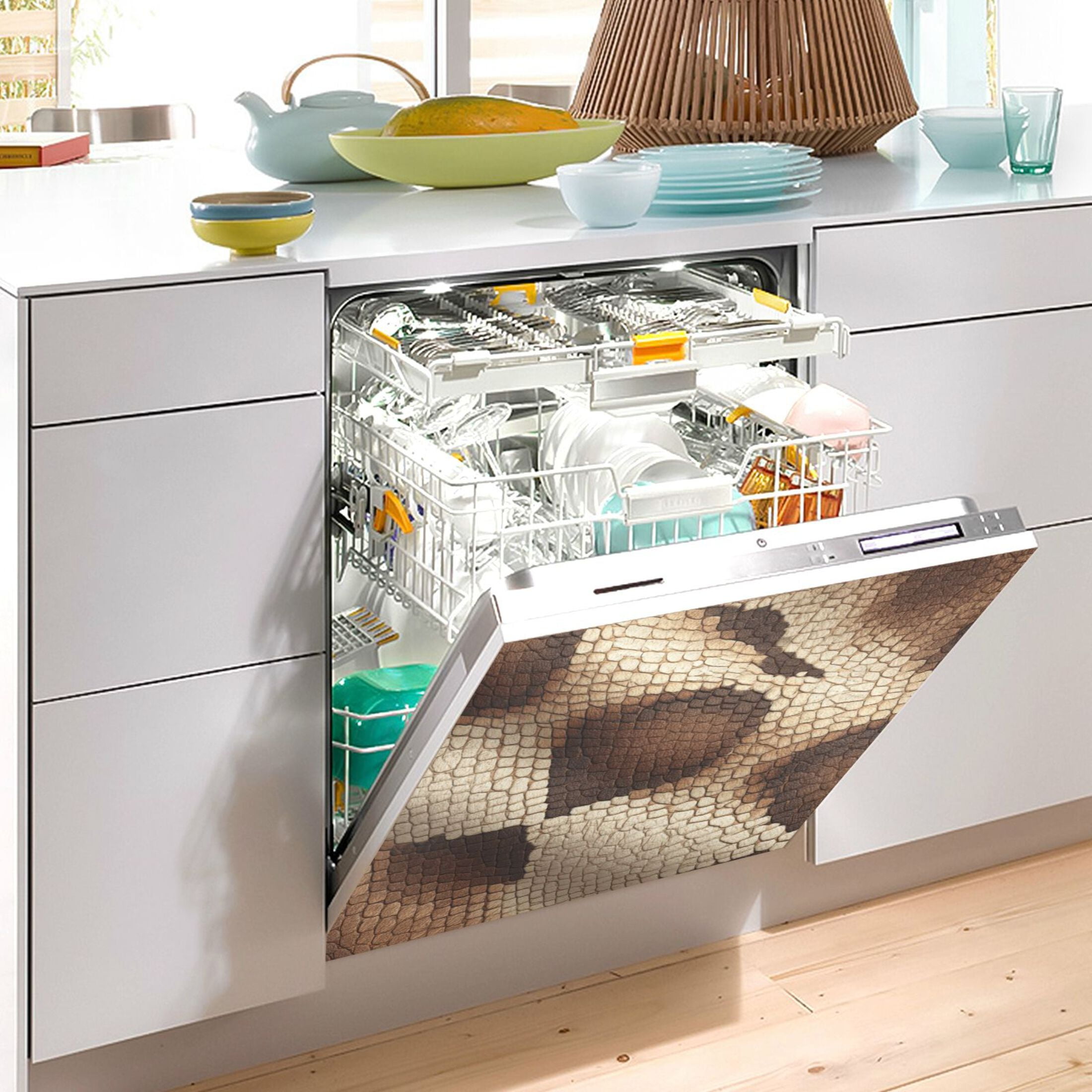 Dishwasher Magnetic Refrigerator Magnet Cover Sticker Home Decorative 23"x26" Brown Snake Skin Pattern