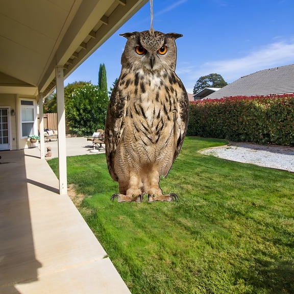 ACDANC Owl to Keep Birds Away,Fake Owl to Keep Squirrel Away from Outdoor,Bird Scare Owl Fake Owl,Reflective Hanging Bird Decoration,Dual-Side Printed Owl to Keep Birds Pigeon Away from Patio Garden