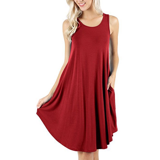 Lucakuins Mini vestido de verano para mujer, casual, sin mangas, cuello redondo, color sólido, vestido sin mangas Lucakuins moda