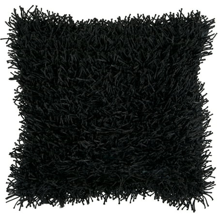 Art of Knot Shaggy Texture Hand Crafted Decorative Pillow, Black