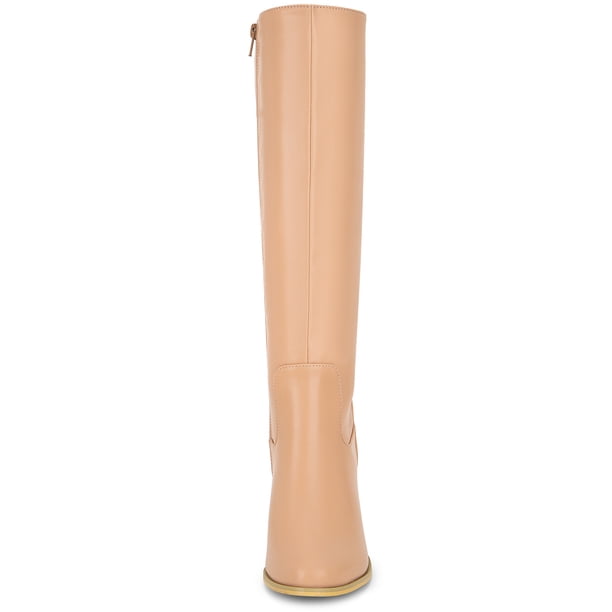 BLISSFUL STEP Women's Boots Knee High Chunky Heel Round Toe Side Zipper Faux  Leather Dress Boots Nude 7 - Walmart Business Supplies