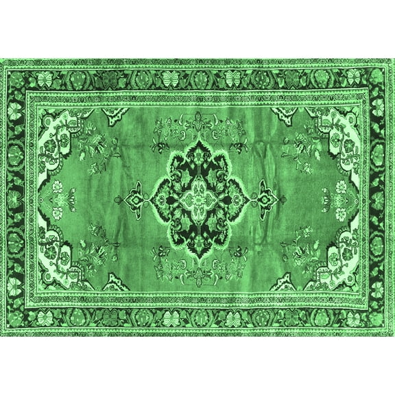 Ahgly Company Indoor Rectangle Persian Emerald Green Traditional Area Rugs, 5' x 7'