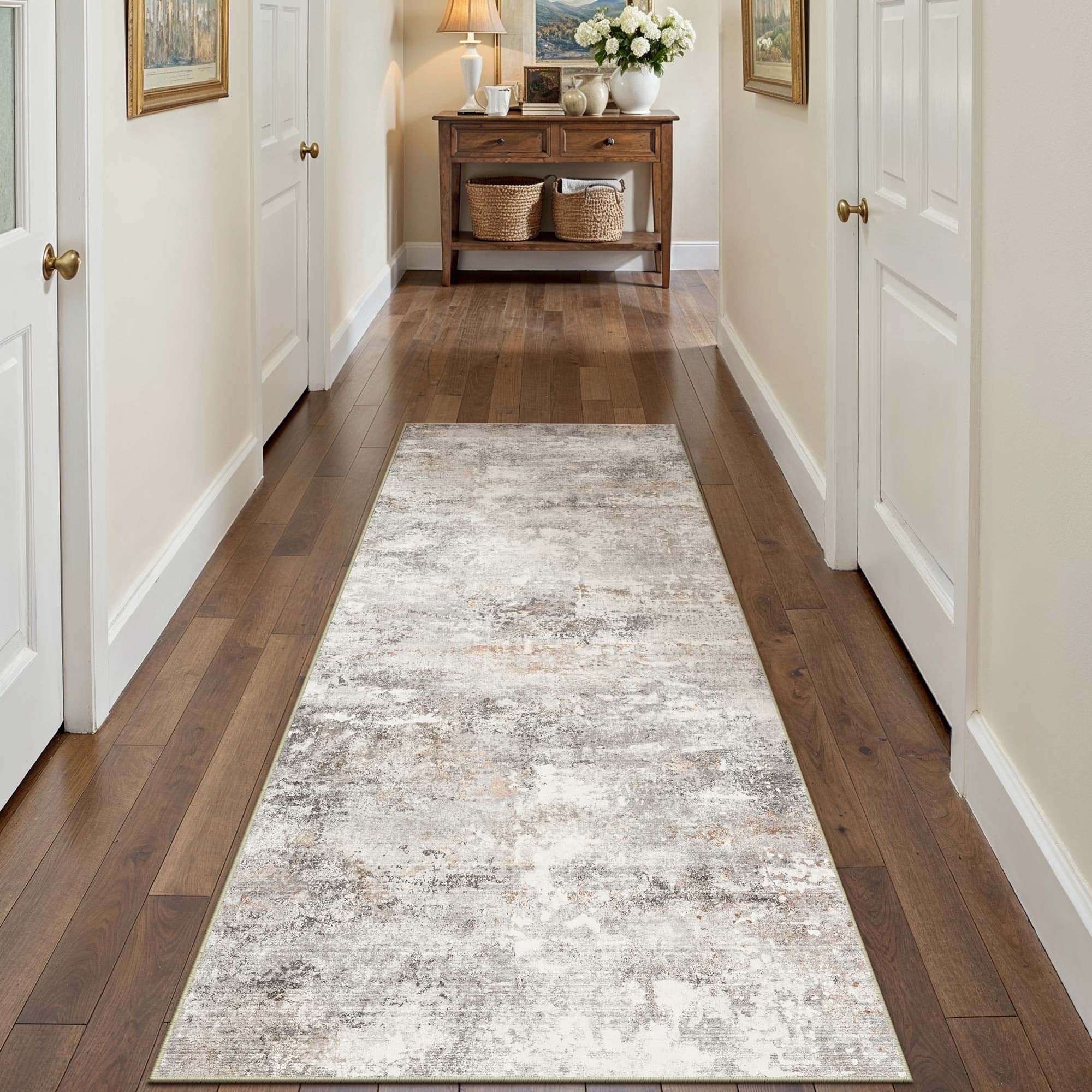 BERTHMEER 2'x8' Washable Runner Rugs for Hallway Kitchen Entryway Non-slip, Gold Gray
