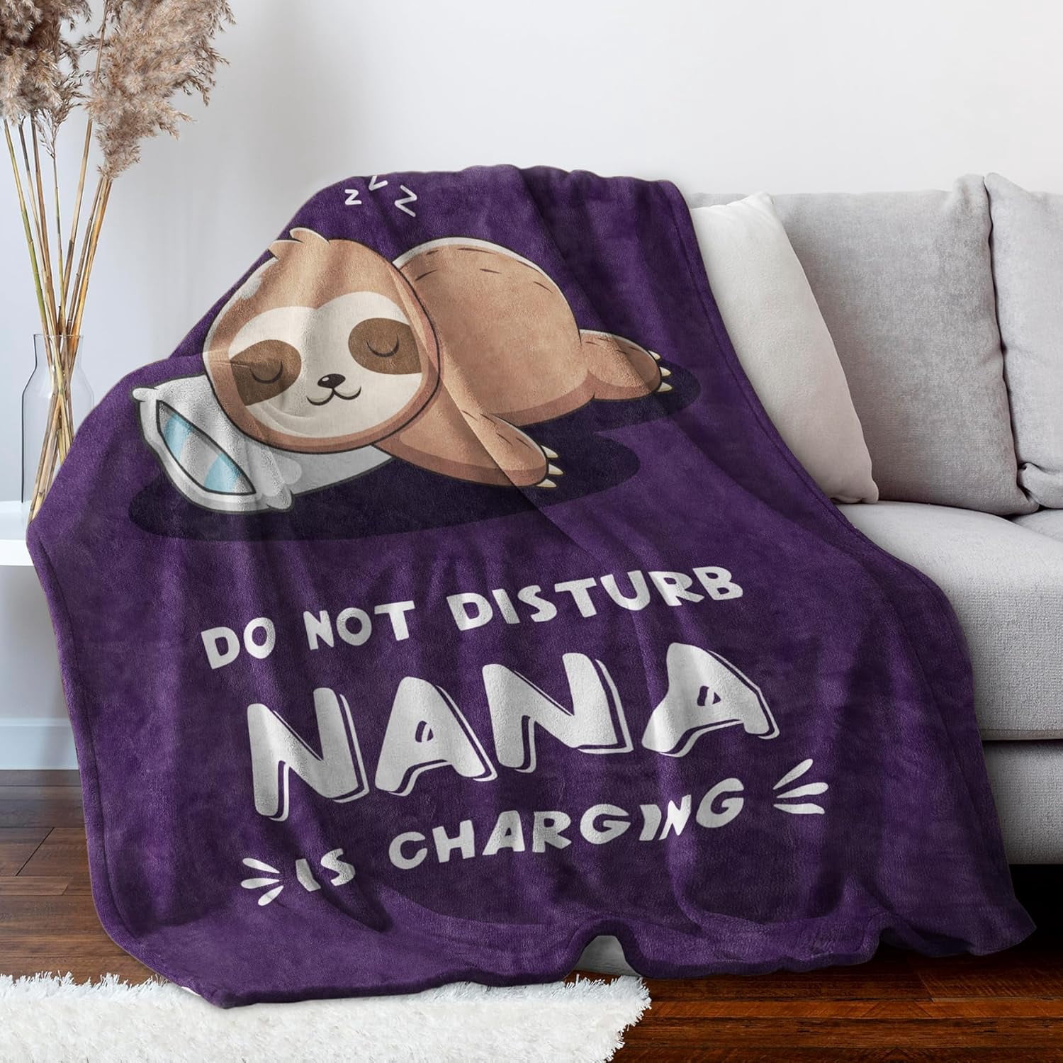 Funny Nana Gifts for Christmas, Nana is Charging Sloth Blanket, Nana Birthday Gifts, Gifts for Nana from Grandkids for Mothers Day, Soft Sloth Throws Blankets for Nana