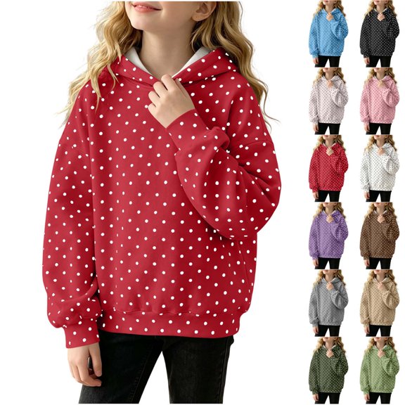 Xaqiouau Girls Polka Dot Hoodie Sweatshirt Long Sleeve Pullover Casual Hooded Top Fall Winter School Everyday Outfits Girls Clothes