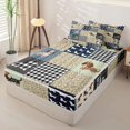 thumbnail image 2 of Erosebridal Patchwork Dachshund Pattern Zipper Queen Comforter Set with Fitted Sheet and 2 Pillowcases,Check Bone Print Zipper Bedding Set,Brown Beige Black White,Reversible, 2 of 6