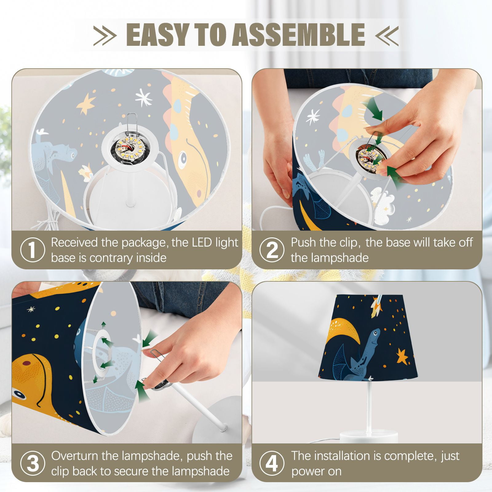 Dinosaurs in Space LED Desk Lamp Table Lamp USB Bedside Nightstand Small Lamp for Bedroom Living Room Kids Room